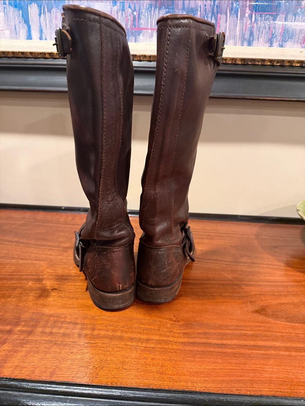 Frye Tall Buckle Veronica Slouch Leather Boot - Brown, Size 6.5-7, Buckle Damage - Picture 4 of 15